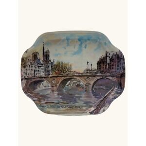 Vintage Elite Paris La Seine au pont Saint Michel Tin Tray Made in England